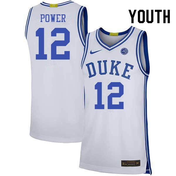 Youth #12 TJ Power Duke Blue Devils College Basketball Jerseys Stitched Sale-White